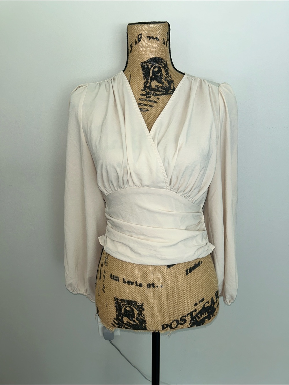 SHEIN Cream Wrap Blouse with Gathered Waist
